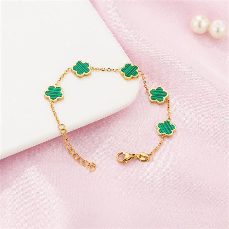 Green Gum Flower Gold Bracelet