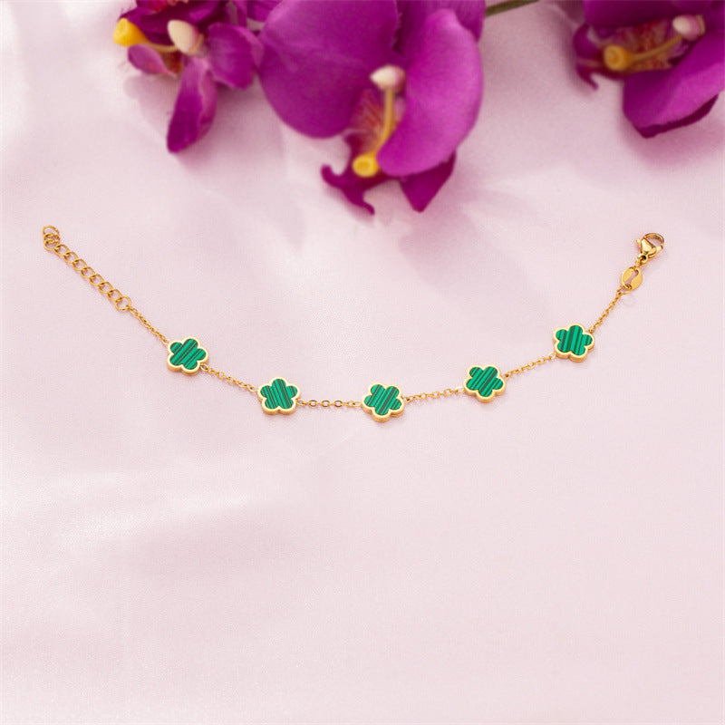 Green Gum Flower Gold Bracelet